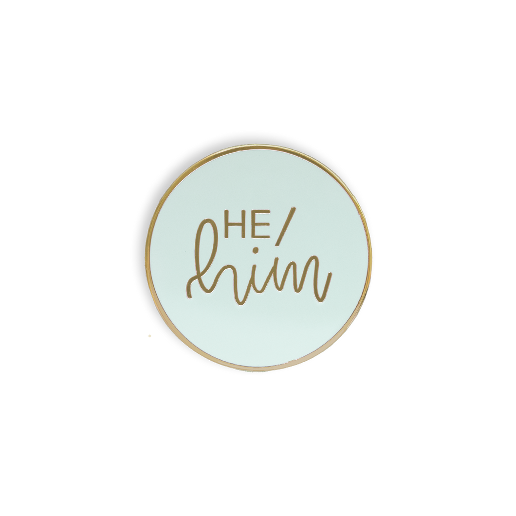 He/Him Round Pronoun Pin